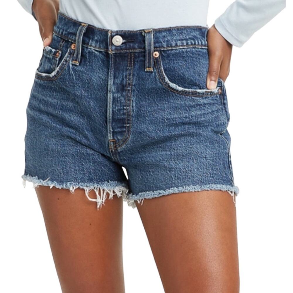 Levi's 501 High Rise Denim Shorts 28 Cut Offs T3 Mood Blue Wash Jean Distressed
